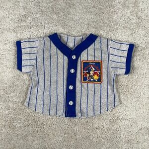 Disney Baby Mickey Mouse Baseball Jersey Vintage Pinstripe Grey Blue Shirt